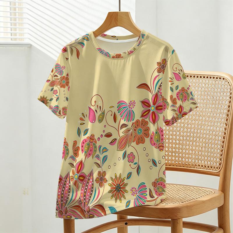 Women's Short Sleeve T-Shirt, American Basic Floral Collection, Soft Fabric, Versatile – Ideal For Daily Casual Wear & Outings