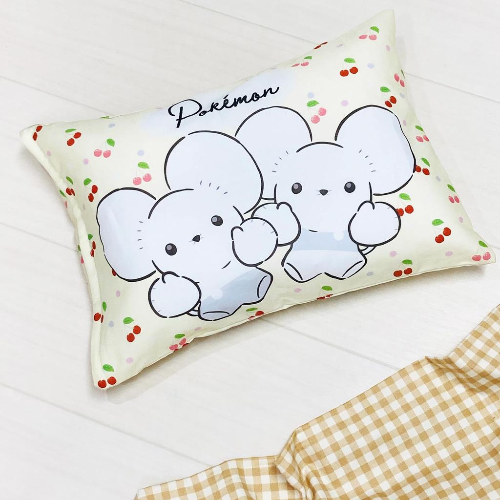 MORIPiLO Pokemon Pikachu and Wacka Cotton Includes Plush Character Morishita Pillows Children's Pillow, Low-Profile, Mouse, Yellow, Approx. 28x39cm,