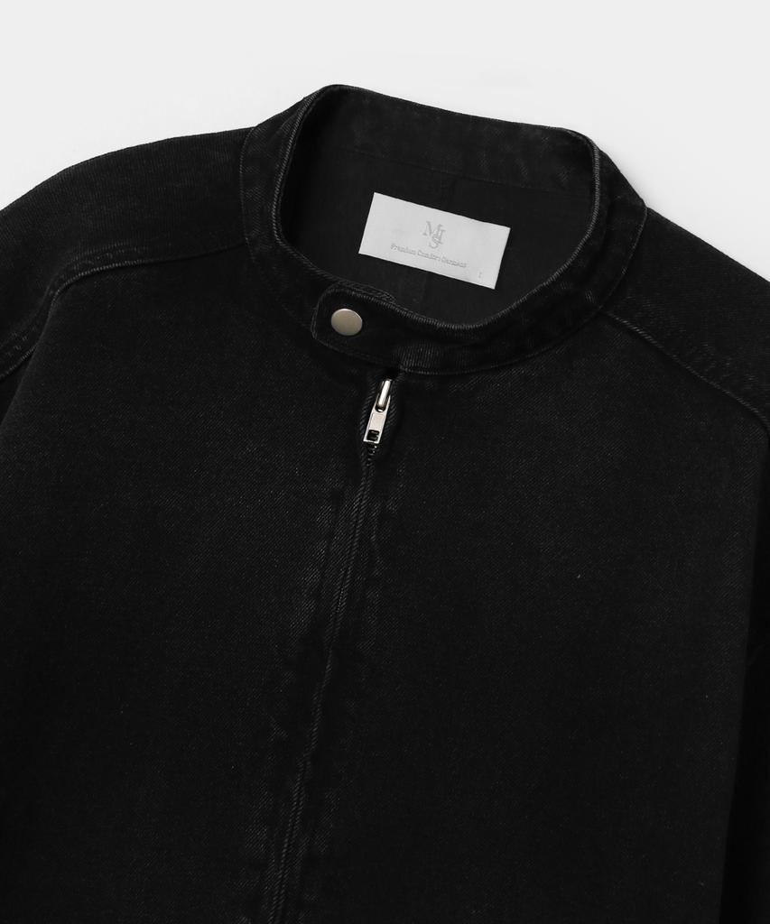 Mood Inside Line Washed Biker Denim Jacket Black