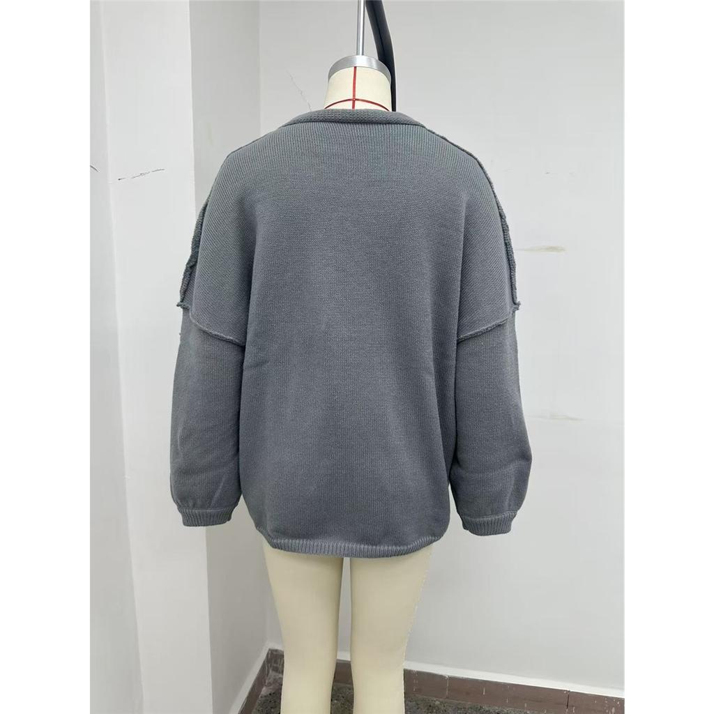 Women's Sweater Solid Color Long-sleeved Casual Loose Cardigan Sweater Jacket