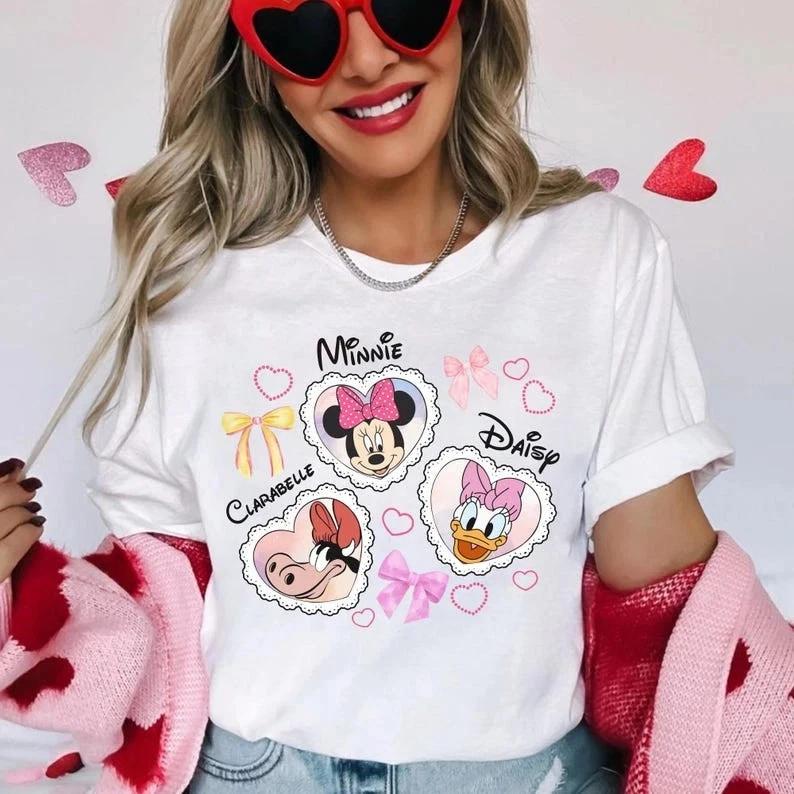 Minnie Mouse Daisy Duck Clarabelle Coquette Bow Heart Valentine Tshirt S