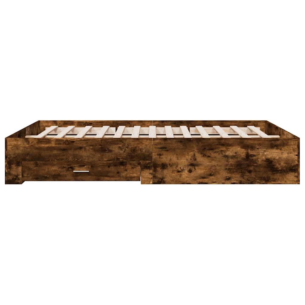 Bed Frame with Drawers Smoked Oak 160x200 Cm Wood Based Material