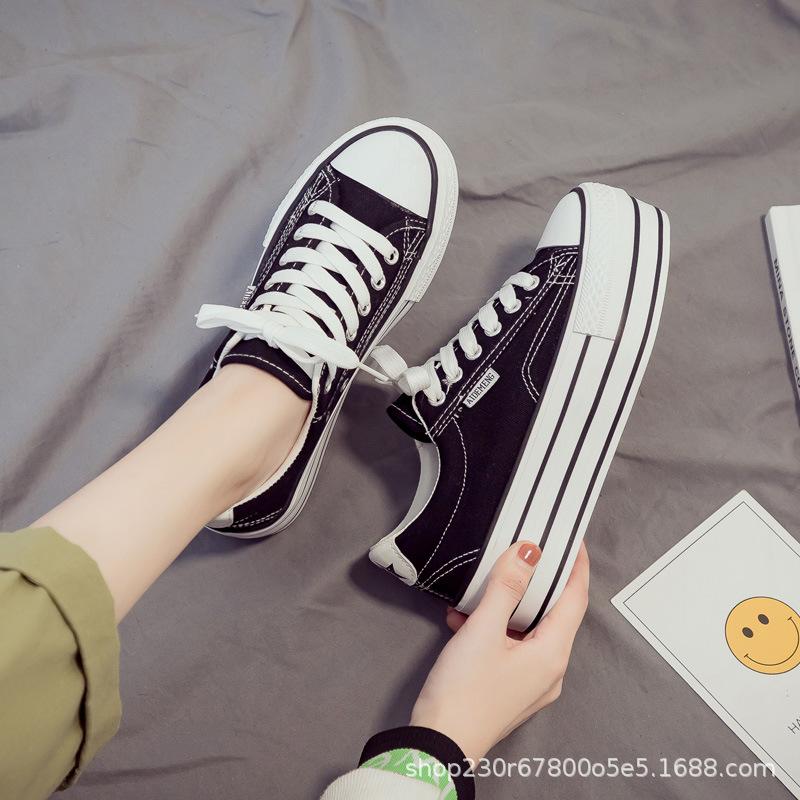 Women's Thick Soled Canvas Shoes Sponge Cake Heel Boosting Sports Shoes Casual Canvas Shoes Breathable Sports Shoes