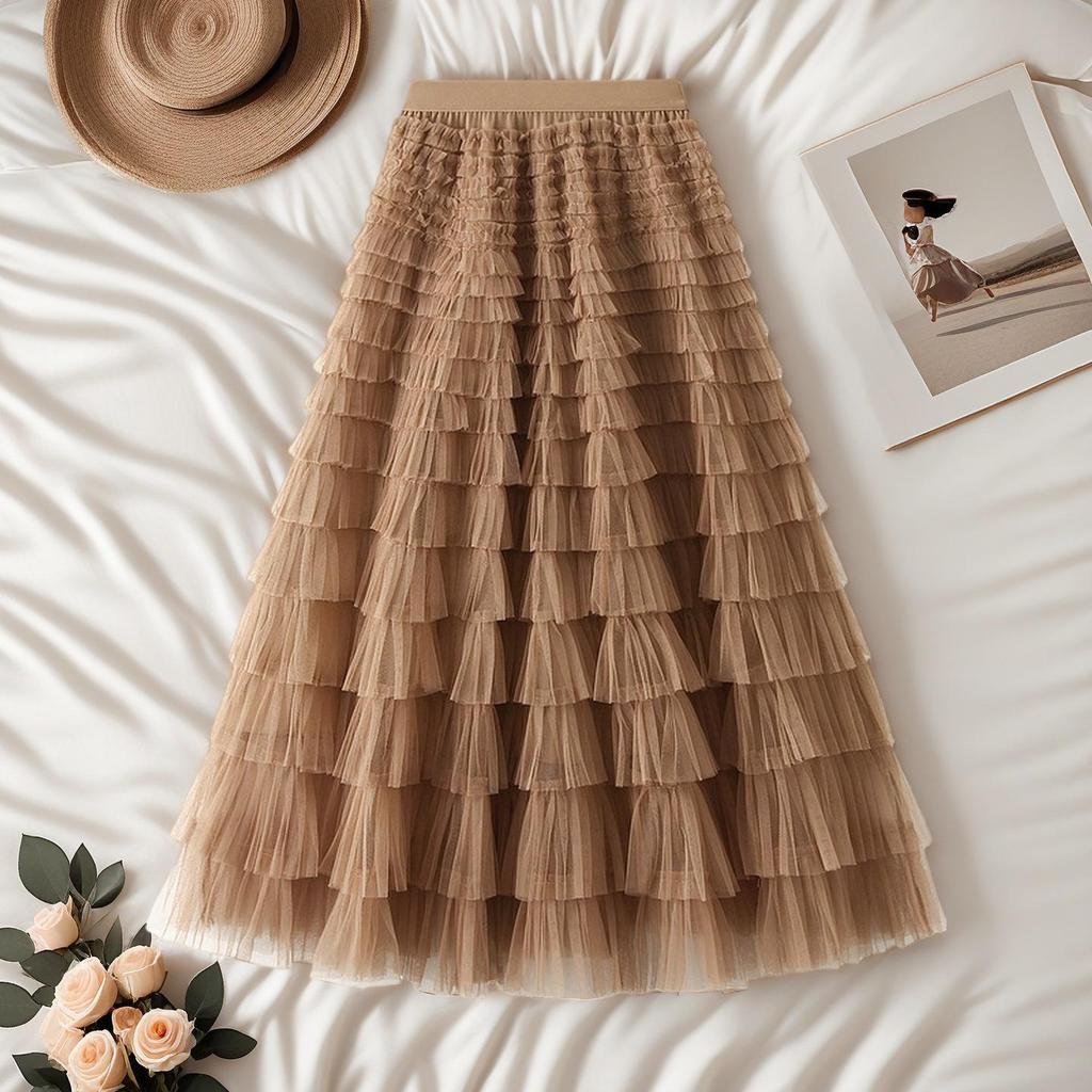 Elegant French Style Layered Cake Skirt - High Waist, Fluffy Winter Fashion for Women