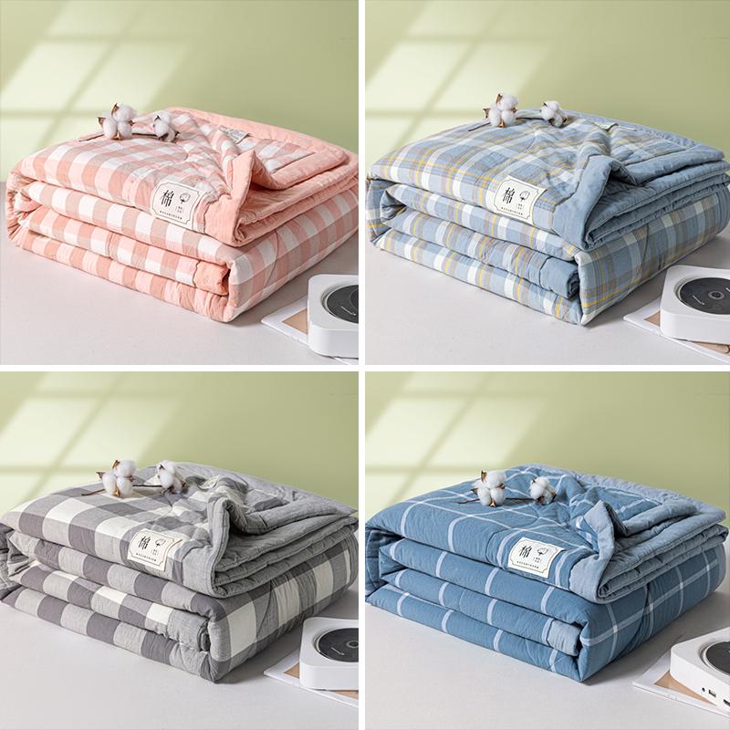 Summer Cotton Air Condition Quilt Lightweight Thin Stripe Breathable Comforter For Home Hotel Bed Travel