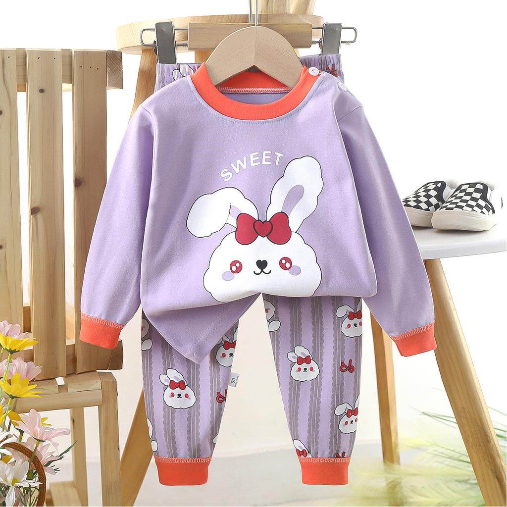 Cartoon Kinder 100% Baumwolle Unterwäsche Set Jungen & Mädchen Thermopyjama Weiches Langarm-Oberteil & Hose Gemütliche Homewear & Nachtwäsche