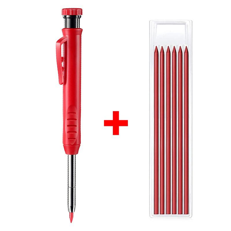 Solid Carpenter Pencil Set With 7 Refill Leads Built-in Sharpener Deep Hole Mechanical Pencil Marker Set Woodworking Marker Tool