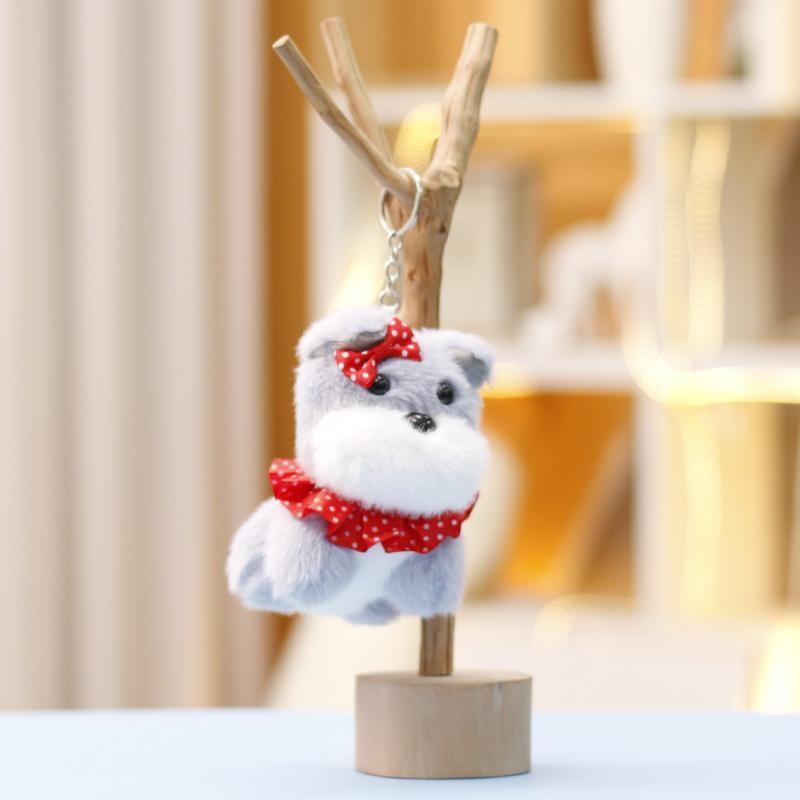Cute Lace Fluffy Dog Plush Toy Keychain Adorable Gift For Children Soft Doll
