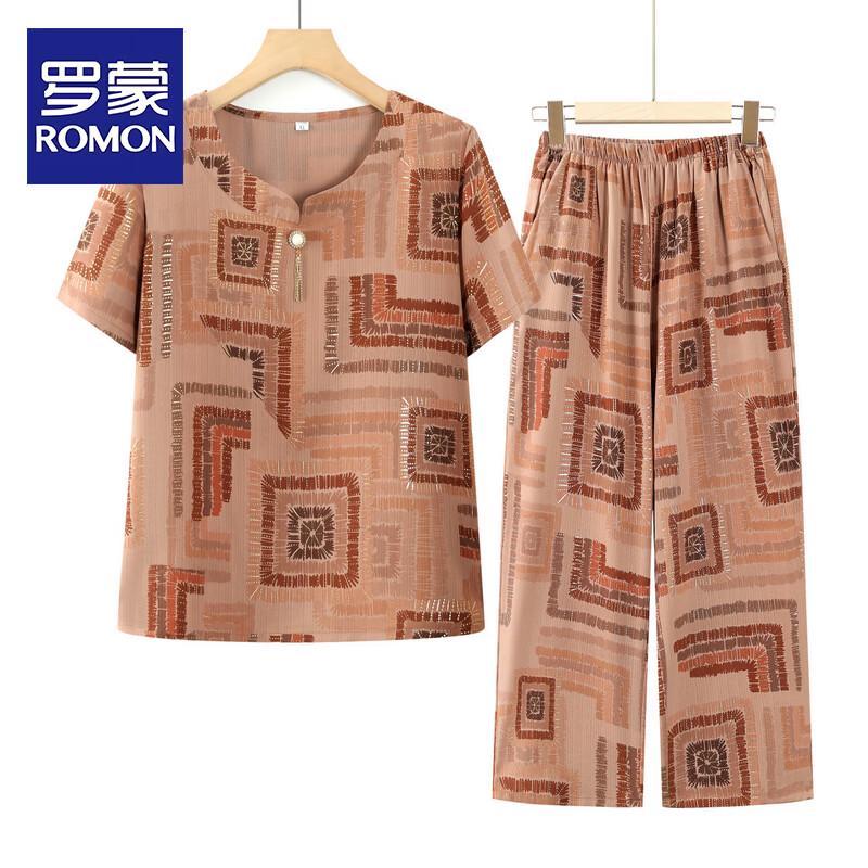 Romon Women s Striped Summer T-Shirt & Straight Pants Set 3XL