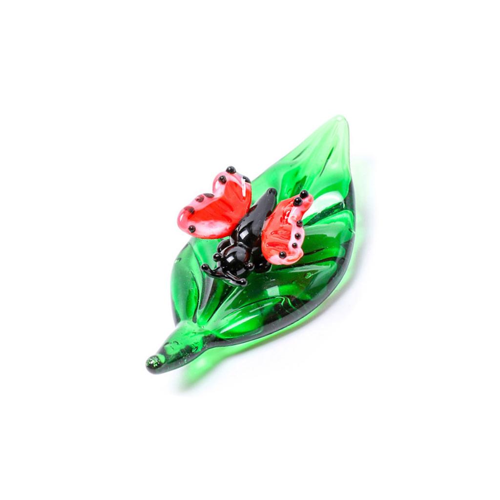 Glass Green Leaf Ladybugs Ants Snails Worm Butterfly Figurines Collectible Art Glass Animal Miniature Figurine Ornament