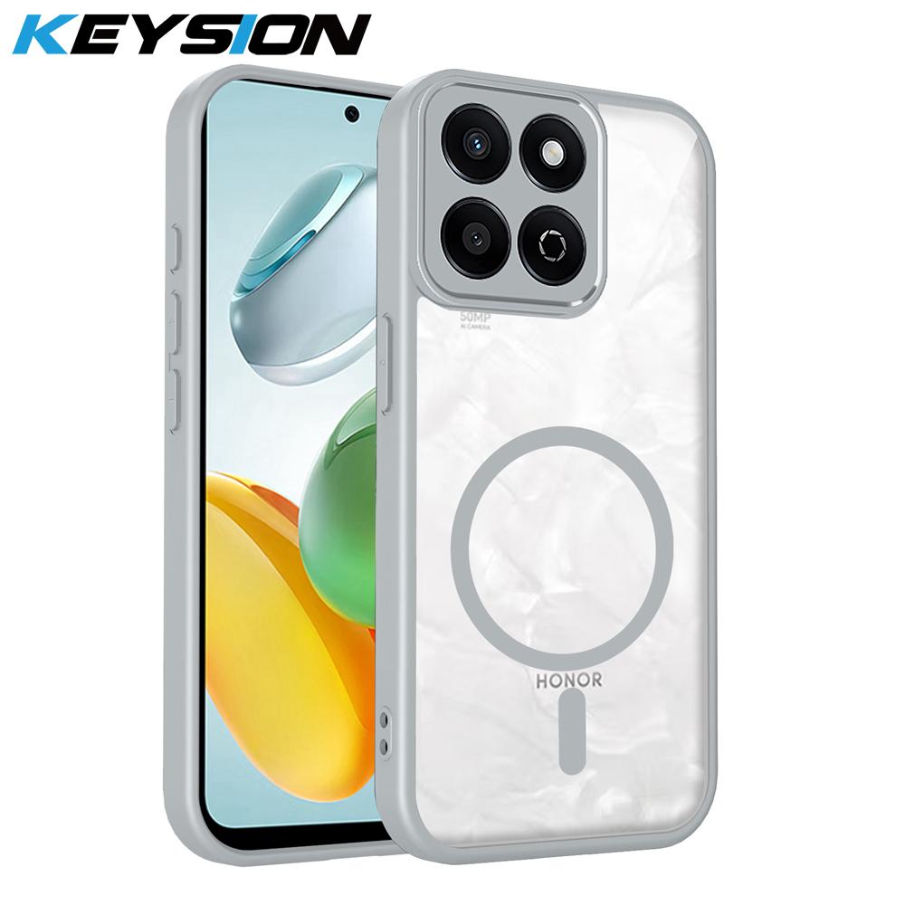 

KEYSION Transparent Magnetic Phone Case for HONOR X7c X8c X6c Silicone+PC HD Clear Shockproof Back Cover for Honor 200 Smart 5G for Honor 200 Smart сірий