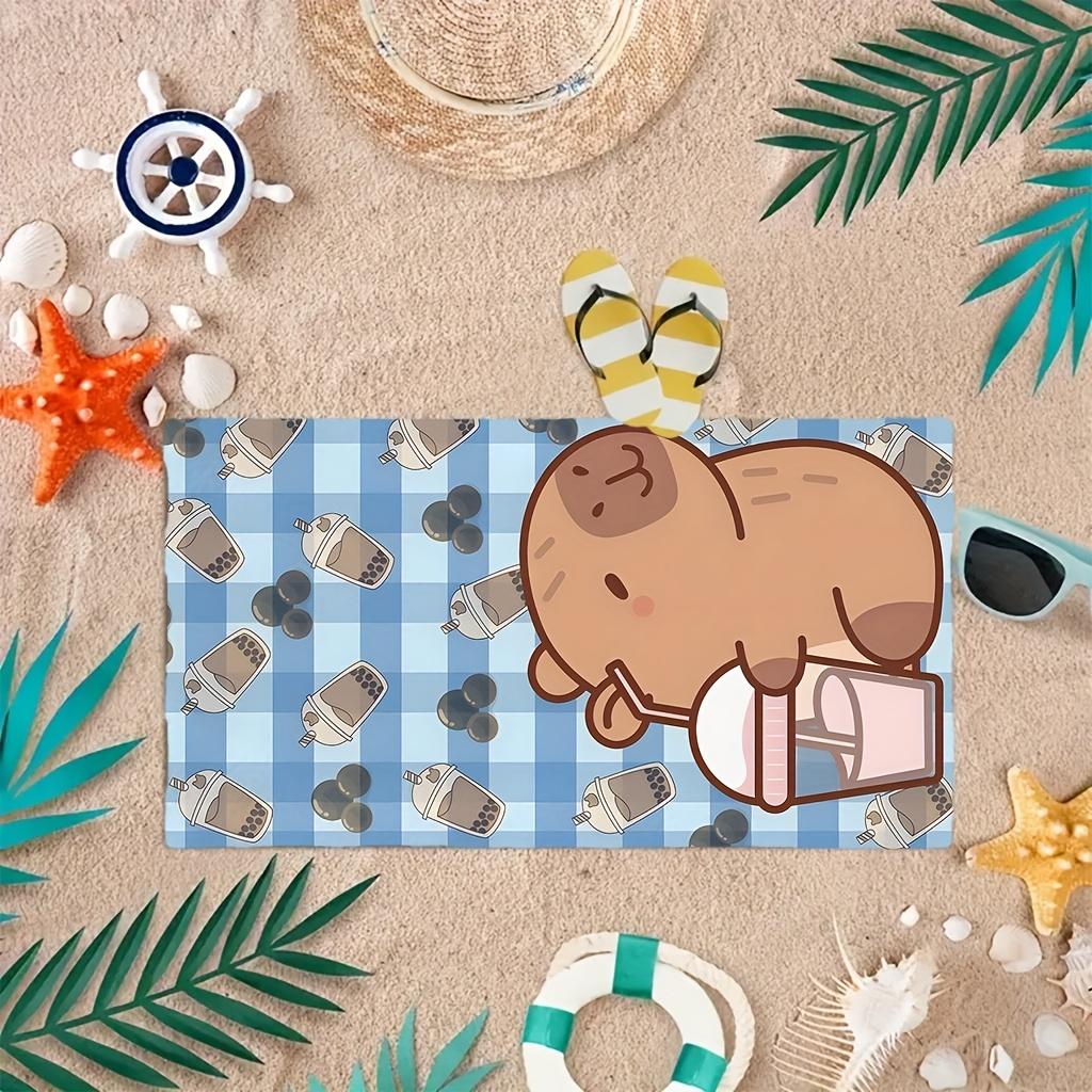 1pc Microfiber Printed Beach Towel with Bear and Milk Tea Pattern Super Absorbent & Quick-Drying | Lightweight,Soft,Beach Towel