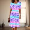 Women's Fashion Graceful Line Pattern Print Summer Spring Short Sleeve O-Neck Casual Dresses
