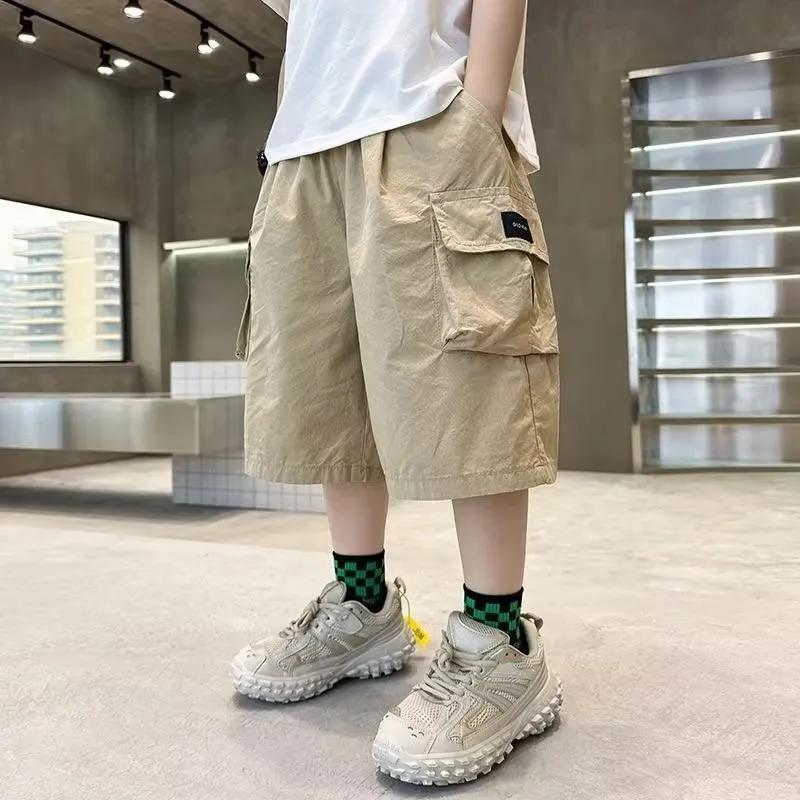 Boys' Summer Lightweight Workwear Shorts Medium-Large Kids' Elastic Waist Pants Multi-Pocket Casual Pants