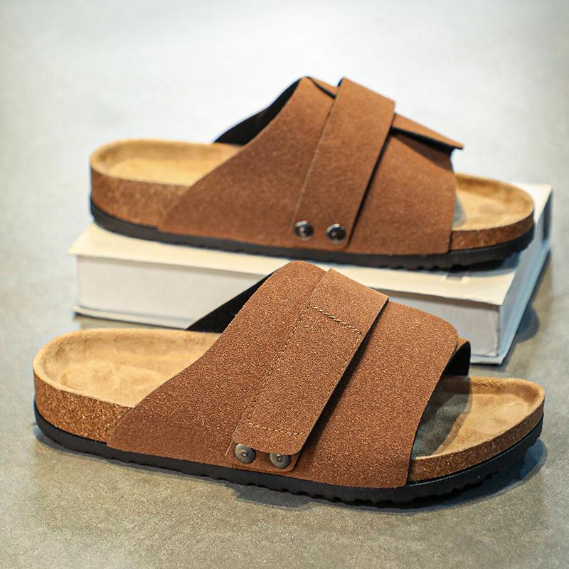 

Летние новые мужские туфли на плоской подошве, модные получешки для мужчин, замшевые туфли без застежек, повседневная обувь для отдыха на открытом воздухе, мягкая и удобная подошва 46 шоколадный