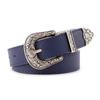 Vintage Style Solid Color PU Leather Wide Belt For Jeans Pants Dress Ladies Belt With Western Buckle