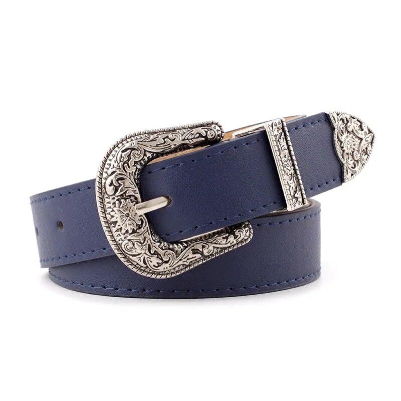 Vintage Style Solid Color PU Leather Wide Belt For Jeans Pants Dress Ladies Belt With Western Buckle
