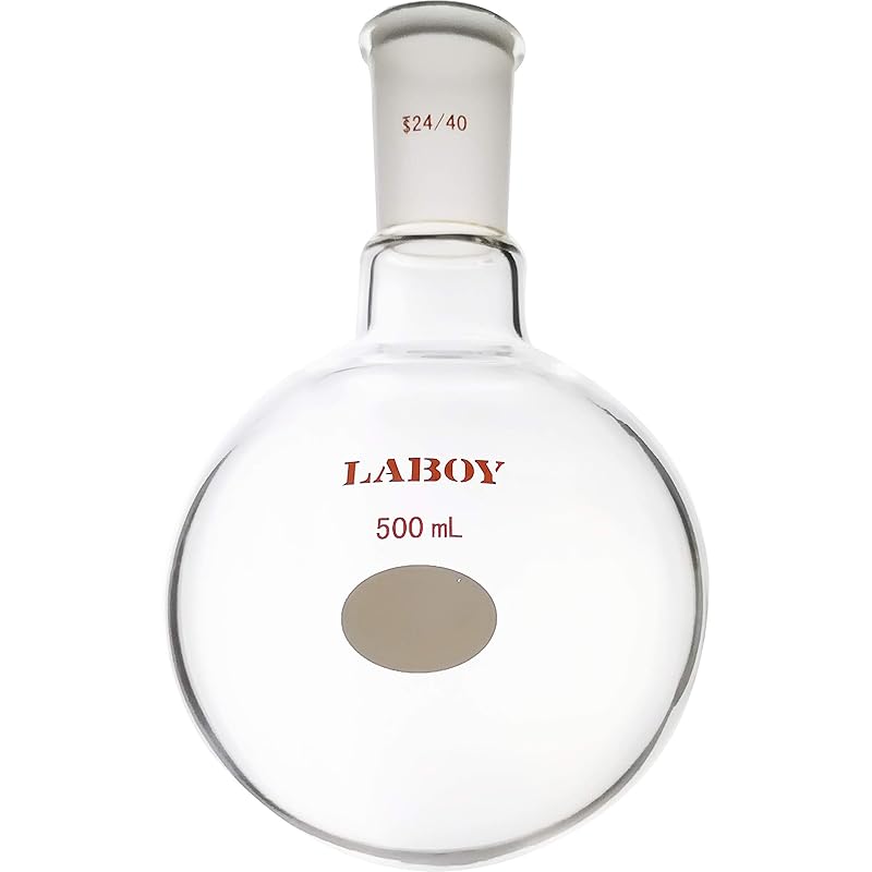 Laboy Glass 250mL Round Bottom Boiling Flask, Single Neck Heavy Wall Borosilicate with 24/40 Joint – Heating, Reaction & Receiving Flask for