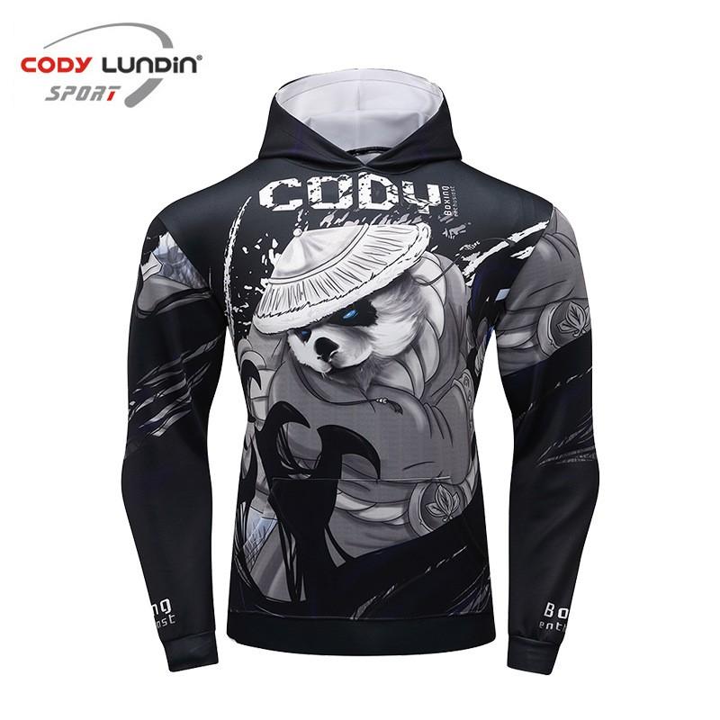 Mens Slim Fit Hooded Gym Workout Top Digital Print Long Sleeve Athletic Shirt Fitness Running Training