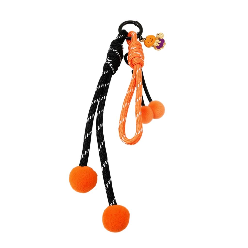 Halloween Pumpkin Keychain with Bat Charm and Rope Design Durable Lightweight Accessory for Bags and Keys Suitable for Seasonal Decoration