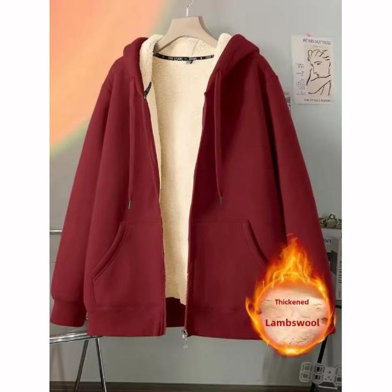 Autumn Winter Thickened Fleece Men's Sweatshirt Black Hooded Cardigan Casual Style Loose Fit  Hooded Jacket