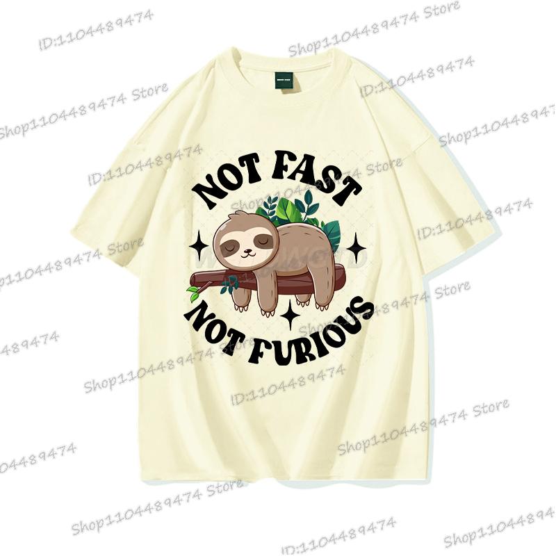 2025 Funny "Not Fast Not Furious" T-shirt Cartoon Lazy Sloth Men Women Cotton Tshirt Short Sleeve Graphics Trend Classics Tops