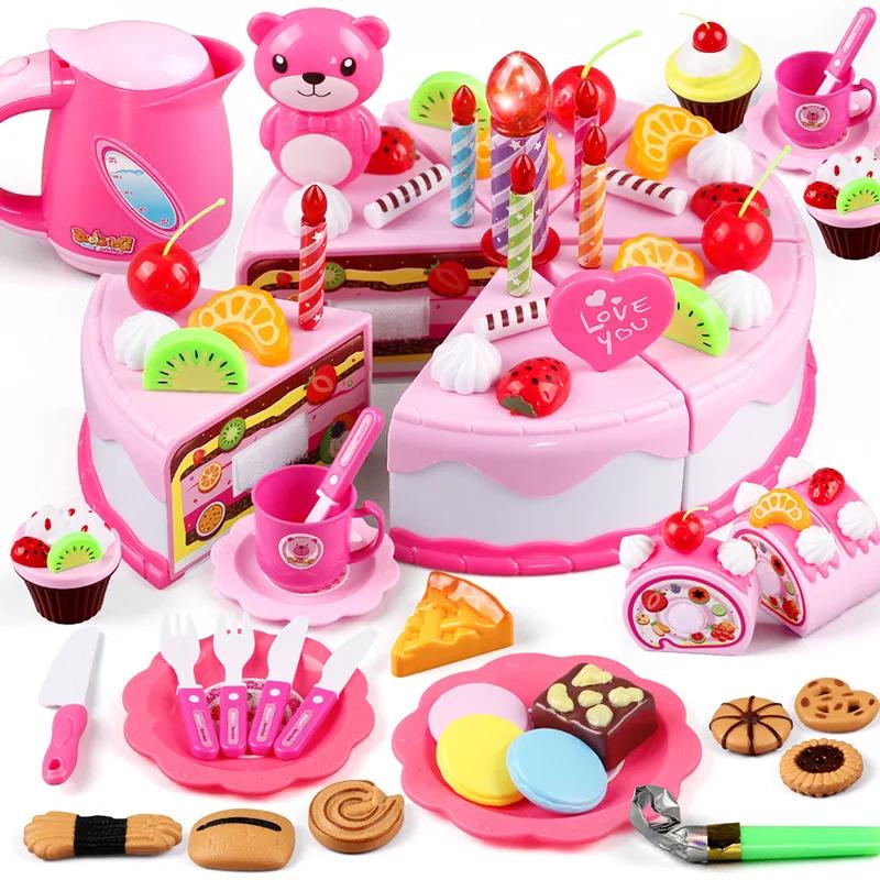 Non-Toxic Children Toy Food Cake Model Children Simulation Kitchen Coffee Pretend Play Tea Set Utensils Cut Kids Play House Birthday Cake Toys