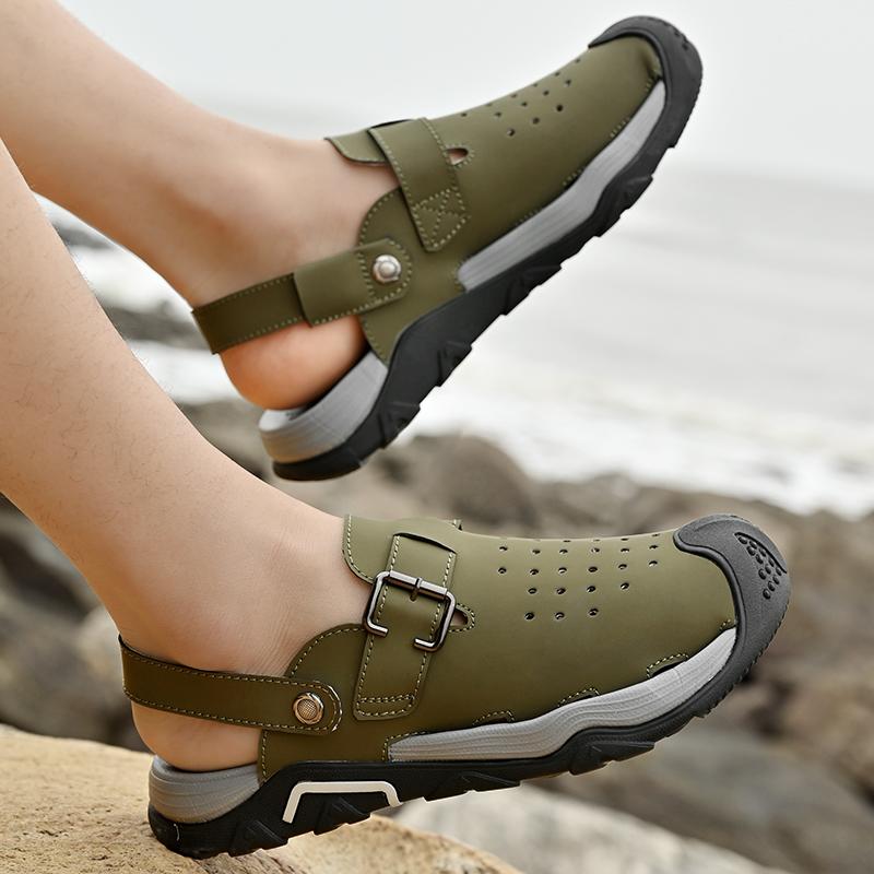 Fashion Lightweight Sports Leisure Beach Shoes Summer Breathable Men's Bag Head Sandals Hollow Mesh Hole Shoes Outdoor Non-slip Loafers