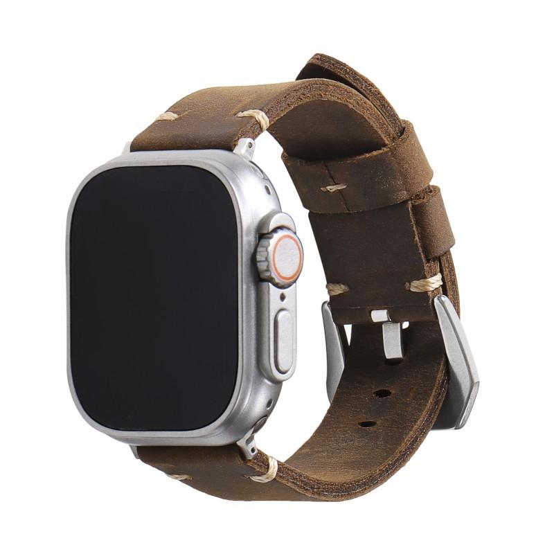 Retro Första lager Ko Läderrem för Apple Apple Watch8 Tryckt Klockarmband 49mm Herrarmband