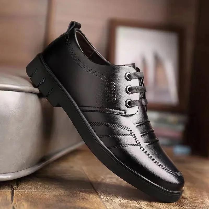 Men's Leather Shoes Autumn New Business Formal Shoes Lace Up Casual Leather Shoes Breathable Soft Sole Non Slip Leather Shoes