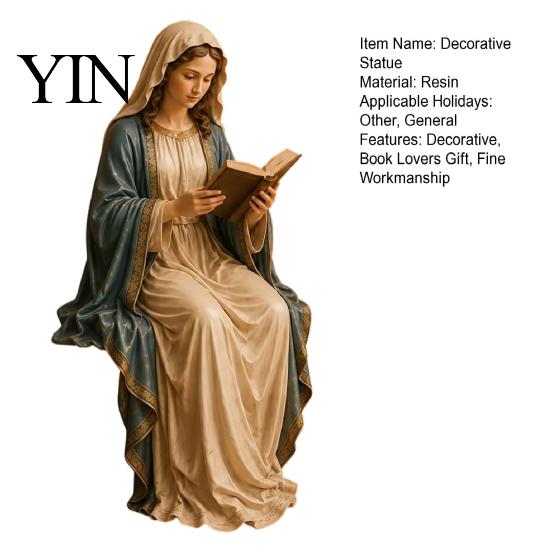 Maagd Maria Beeldje Lezend voor Boekenplank, Hars Jezus Beeldje Plank Slaapkamer Religieus Ornament Zitter, Decoratief Beeld Huis Kantoor, Cadeau