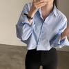 Danmo Cute Y2k Haine Cămăși neregulate elegante în stil coreean pentru femei Crop topuri preppy cu mânecă lungă, cu fantă în spate
