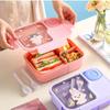 Bento Lunch Box For Kids Girls Cartoon Students Kawaii Cute Heated 3 Grid Sandwich Snack Food Box Special Canteen Food Storage