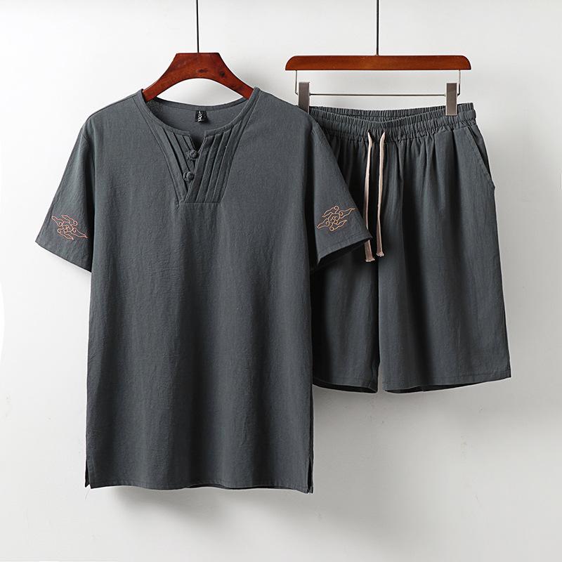 Letní tanga pánský oblek z bavlny a lnu Letní prádlo čínského stylu s krátkým rukávem