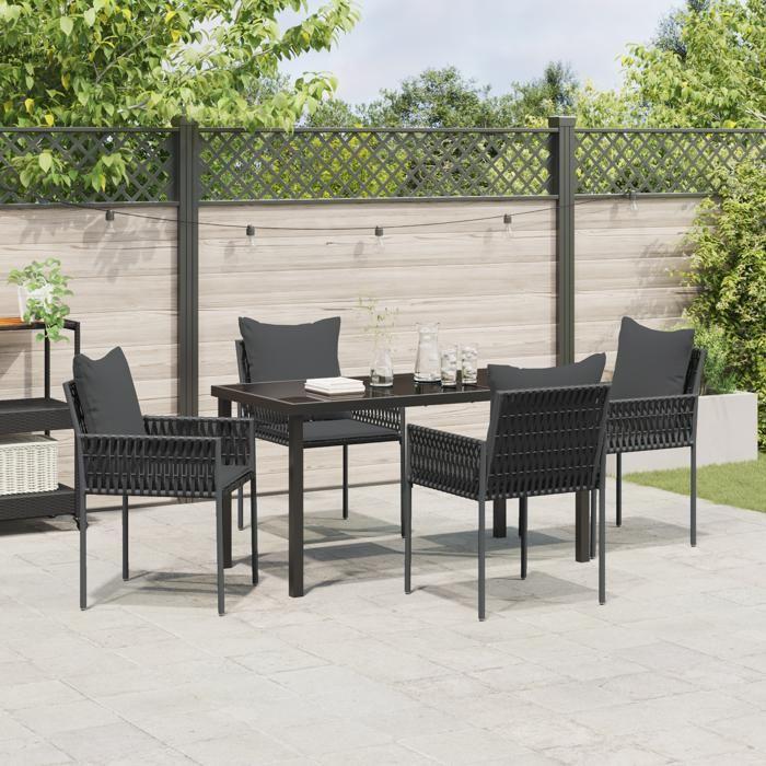 VidaXL Ensemble de salle à manger de jardin 5 pièces avec coussins noirs en poly rattan 3379102