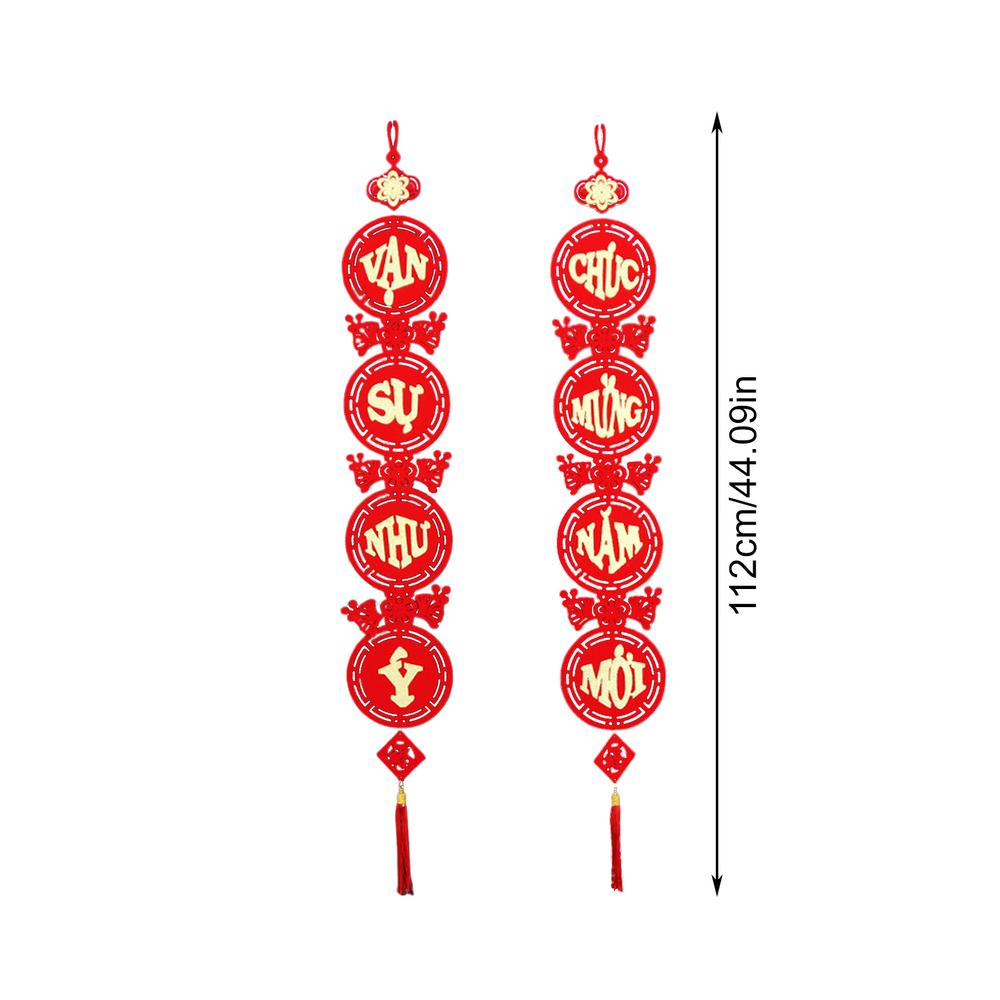 Vietnamese Lunar New Year Decoration Couplets New Year Red Knot Tassel Couplets Ornaments Spring Wall Ornaments for Asian Lunar