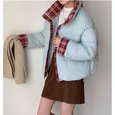 Cappotto Imbottito Corto da Donna Invernale con Collo Alto Patchwork a Quadri Retrò Giacca Piumino Ispessita