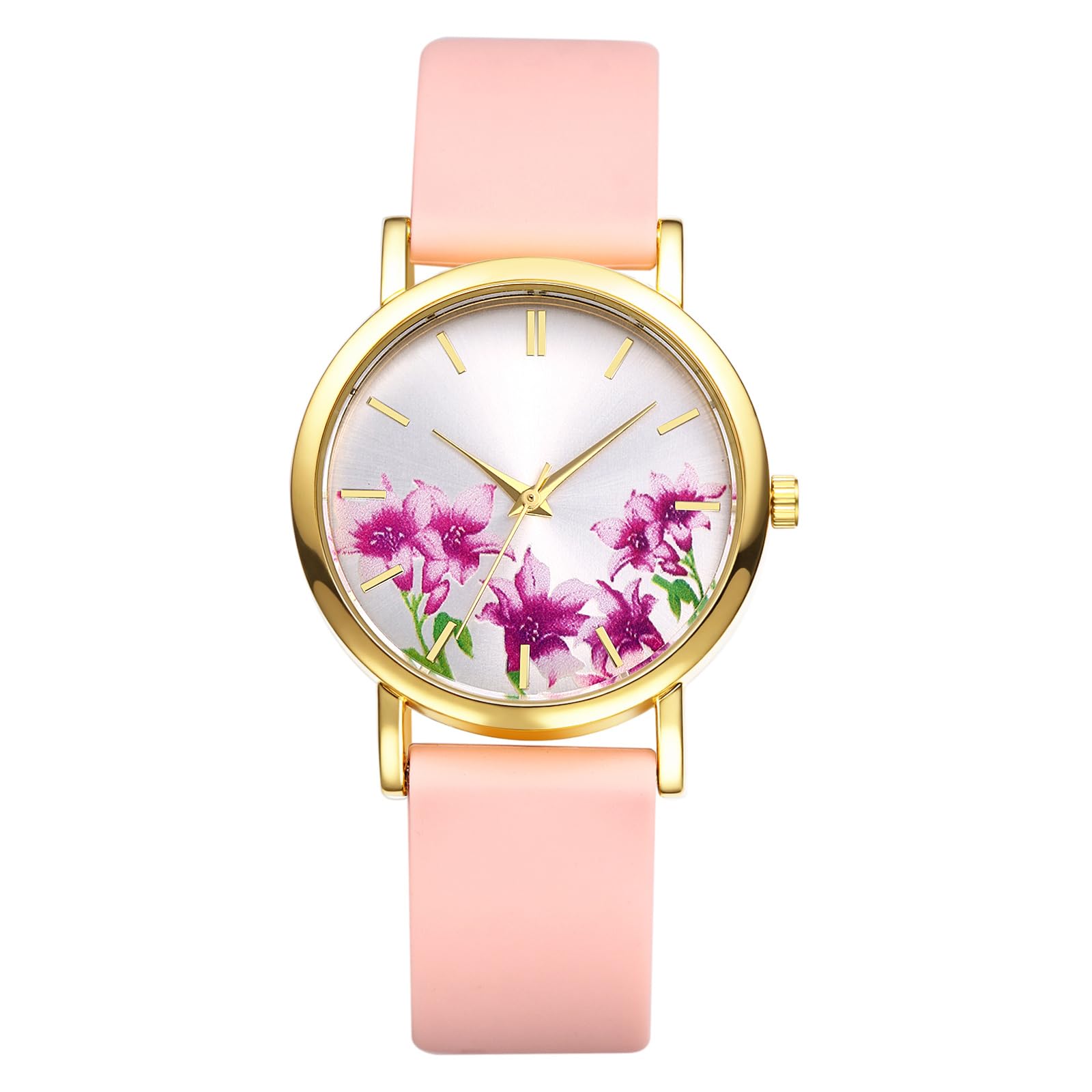 Женские Цветочные Часы на Силиконовом Ремешке, Водонепроницаемые: Аналоговый дисплей, Регулируемая длина, Кварцевый механизм, Экологичный, Пасторальный дизайн, Деловой