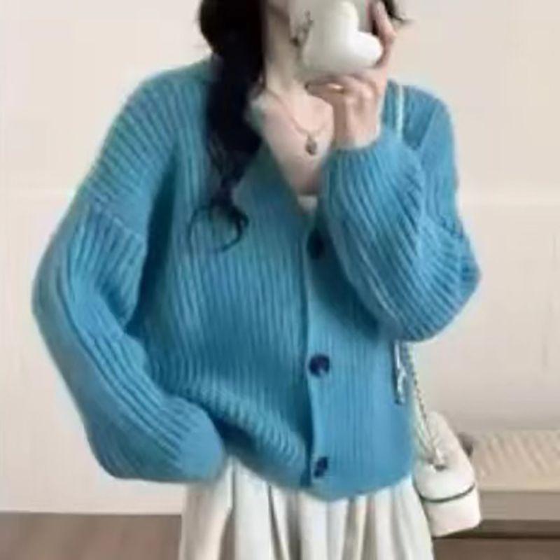 Korean Style V-Neck Loose Knit Cardigan - Soft, Fluffy, Gentle Women's Fashion