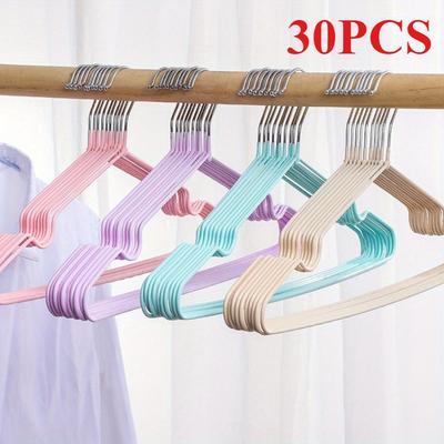 30pcs Heavy-Duty Metal Clothes Hangers with Anti-Slip Belts & Grooved Plastic Hooks - Pastel Colorful Closet Organizers for Home, Laundry Room Storage
