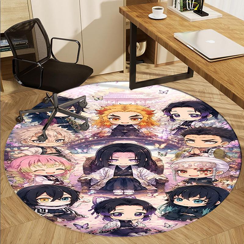 Demon Slayer Pattern Round Rug, Indoor/Outdoor Mat, for Picnic, Gameroom, Bedroom, Office, Living Room, Home Decor Carpet, Birthday Gift