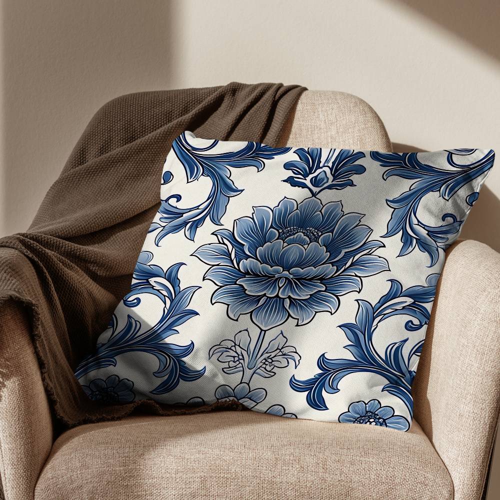 BBlue and White Porcelain Pillow Case Sofa Living Room Bedroom Headboard Backrest Cushion Square Cushion Nap Time