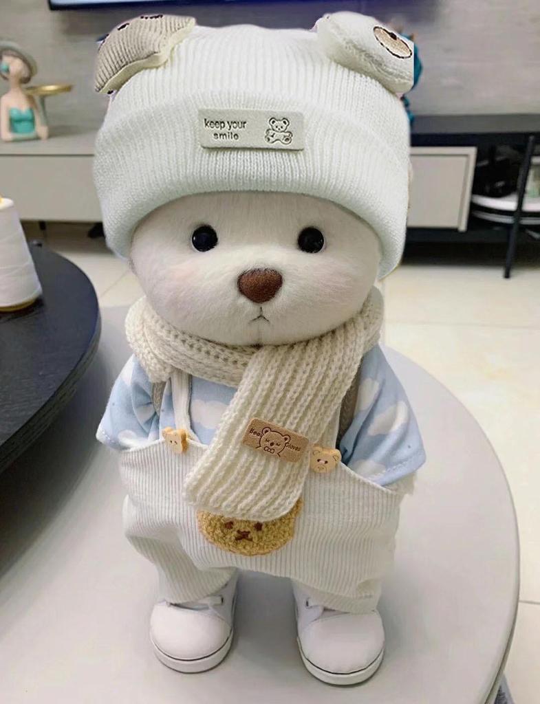 Medium Bear Outfit - Blue Pink Striped Carrot Overalls Set