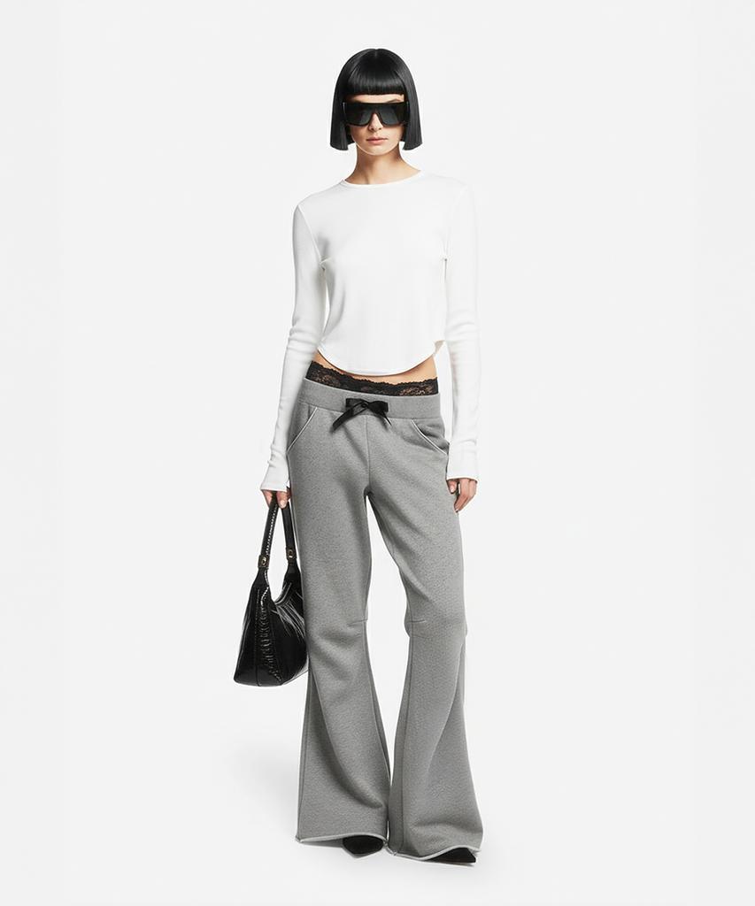 Milkeuaeswiaendeudolseu Ribbed Pocket Flare Pants - Melange