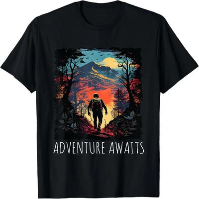 Äventyret Väntar vandring camping retro 70-tals vintage T-shirt