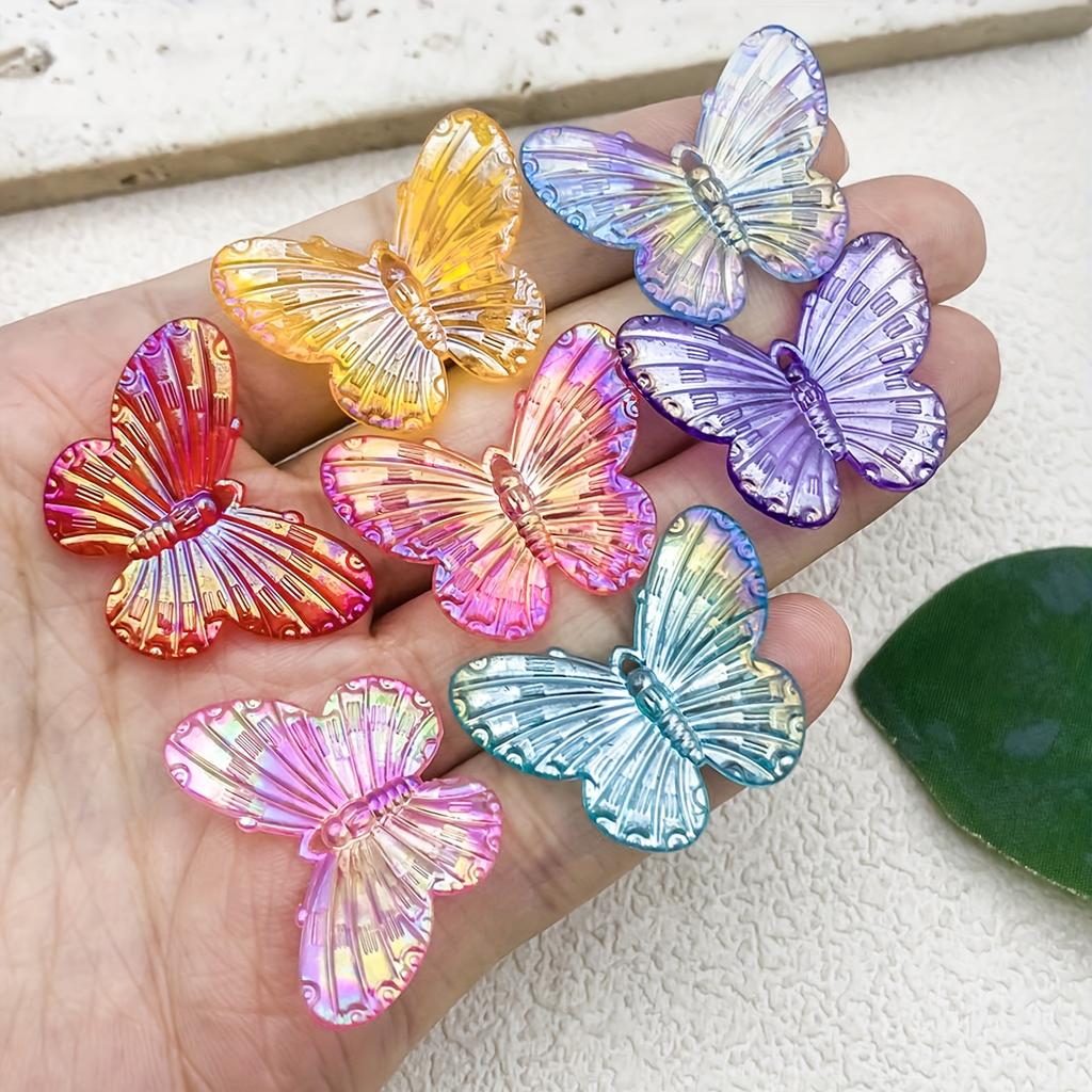 12pcs Acrylic Butterfly Charms - Vibrant Multicolor Iridescent Butterfly Charms with Glossy Finish, Durable DIY Jewelry Making Supplies