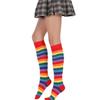 Śmieszne skarpetki damskie długie tęczowe paski modna bawełniana kolorowe zakolanówki pończochy Skateborab dla dziewcząt hiphopowych nad podkolanówkami