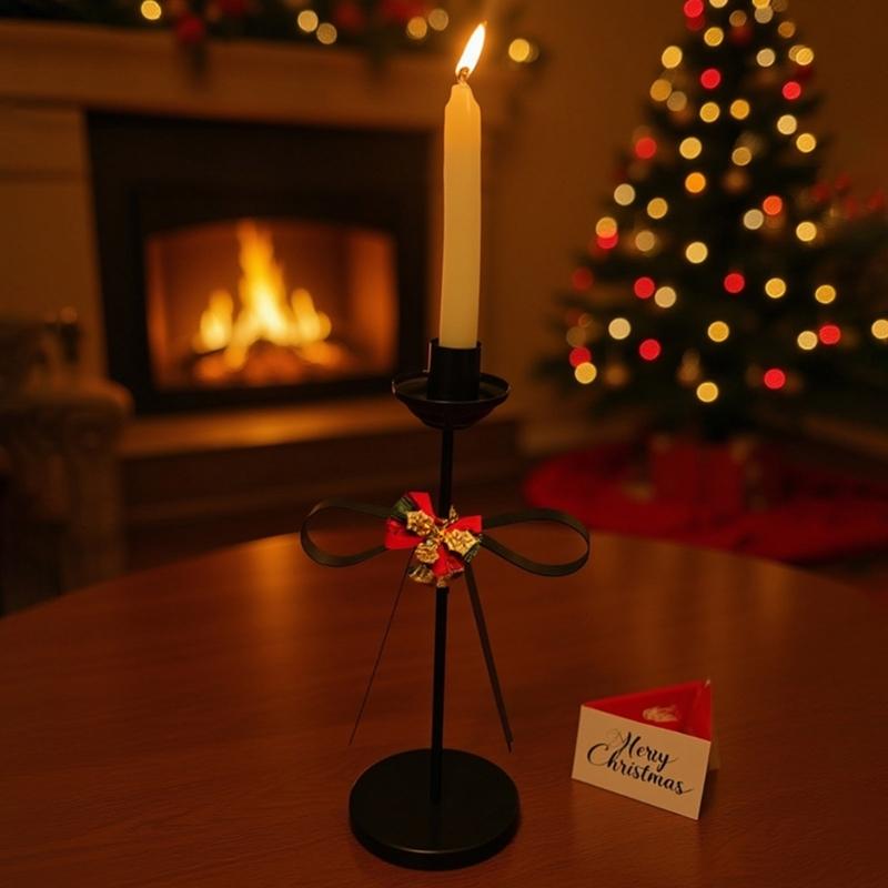 Christmas Bows Candlestick Holders Iron Metal Taper Candle Holders Decorative Candle Stands for Wedding,Home Decorations