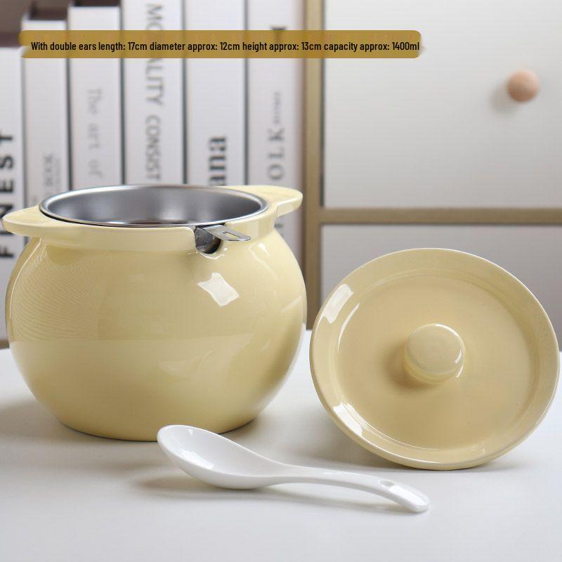 Ceramic Double-Handled Lard Jar with Lid - High-Temperature Resistant Kitchen Oil Storage Pot