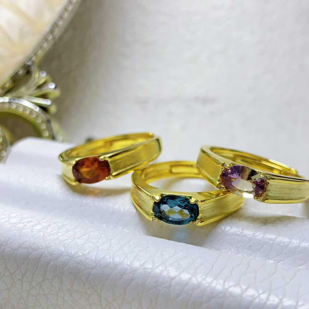 Natural London Blue Topaz 925 Sterling Silver Unisex Ring - European & American New Style Bestseller Amethyst